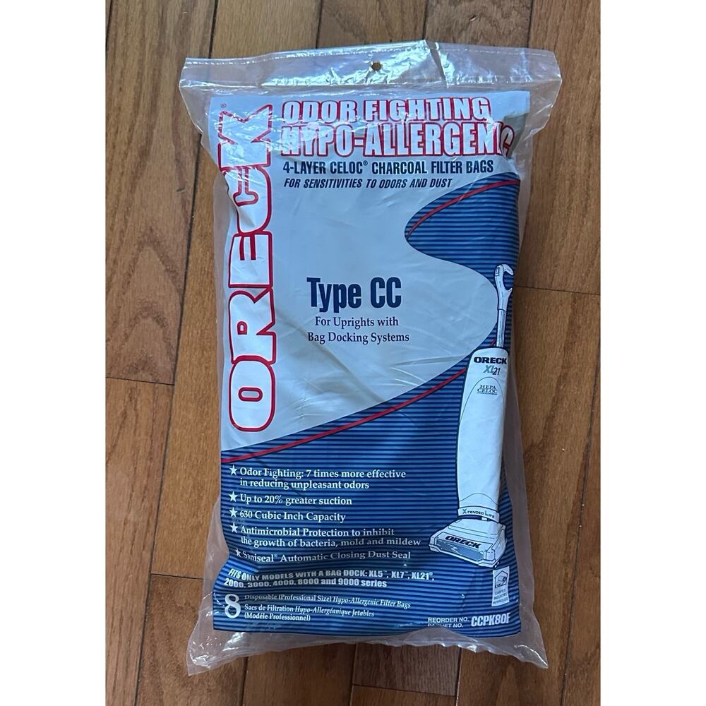 NEW ORECK XL Type CCPK80F Hypo-Allergenic Charcoal Vacuum Bags 8 in Pack